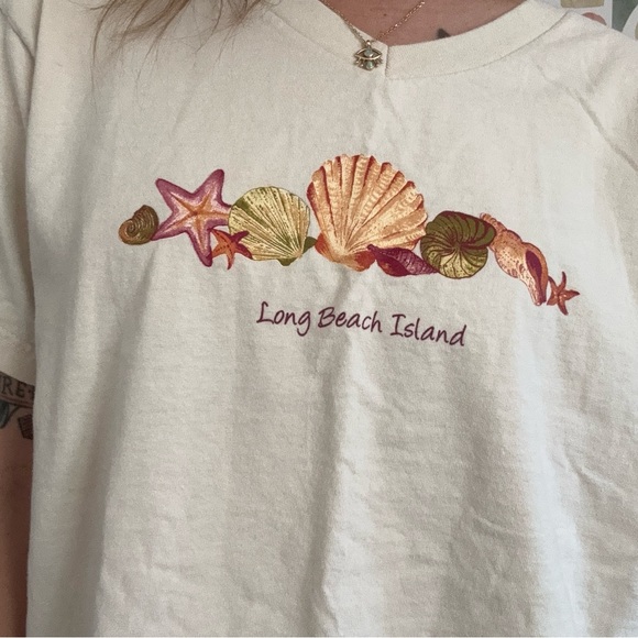 Vintage LBI Cream Seashell Graphic T-Shirt 100% Cotton I Can Too One Size - Picture 2 of 5